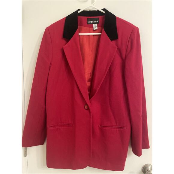 Sag Harbor Blazer Women’s 14 Red‎ with Shoulder Pads Velvet Collar Button 90’s - Picture 1 of 7